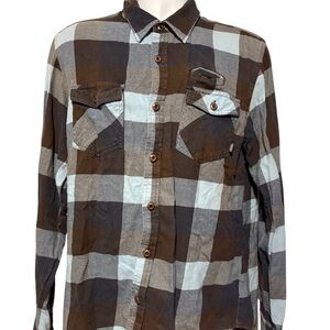 Men’s Vans Off The Wall Brown and Gray Plaid Casual Button Down Shirt